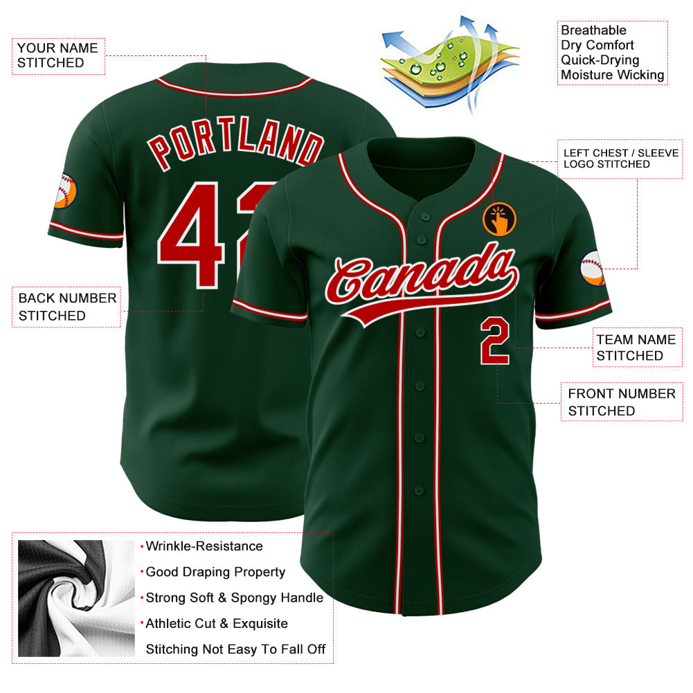 Custom Green Red-White Authentic Baseball Jersey view 3
