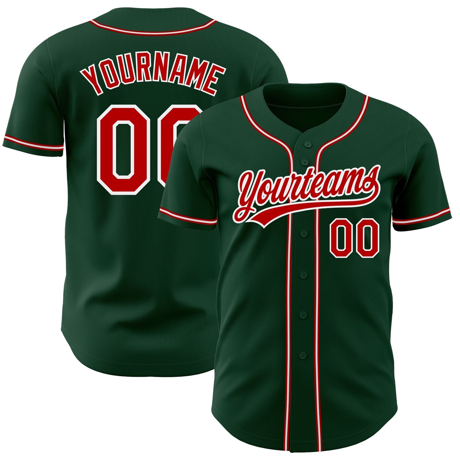 Custom Green Red-White Authentic Baseball Jersey - Main View
