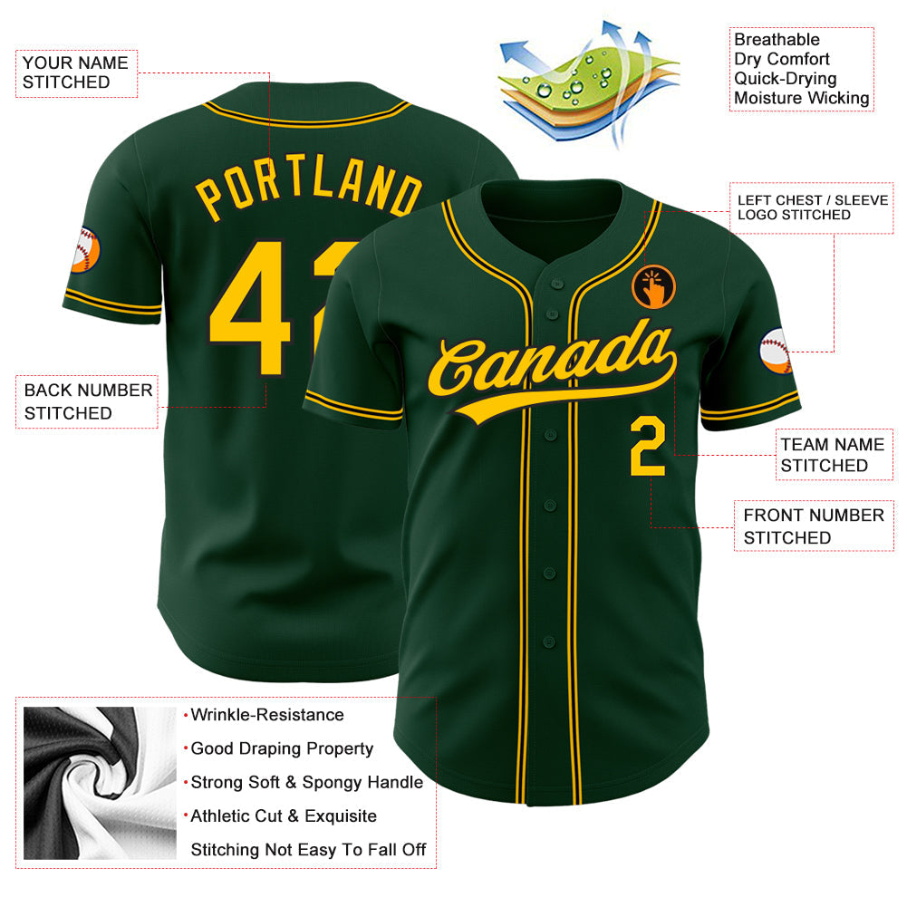 Custom Green Gold-Black Authentic Baseball Jersey view 3