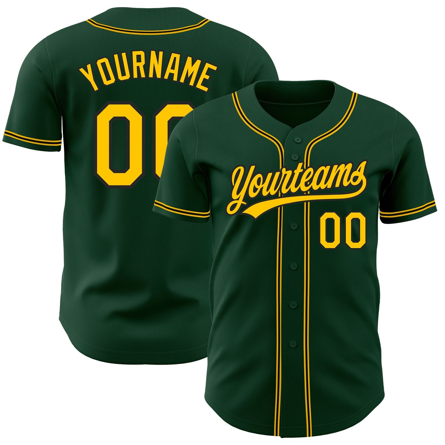 Custom Green Gold-Black Authentic Baseball Jersey - Main View