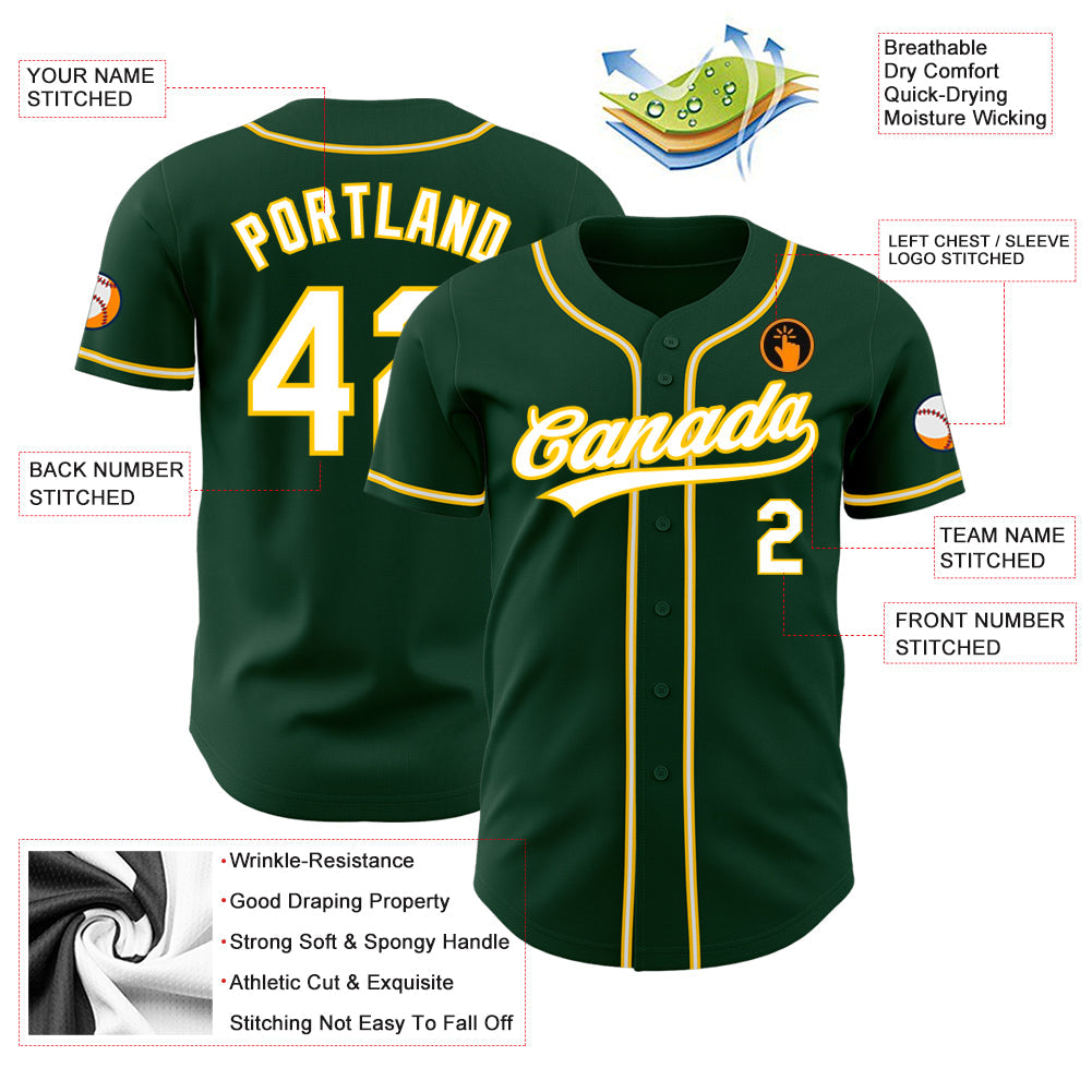 Custom Green White-Gold Authentic Baseball Jersey view 3