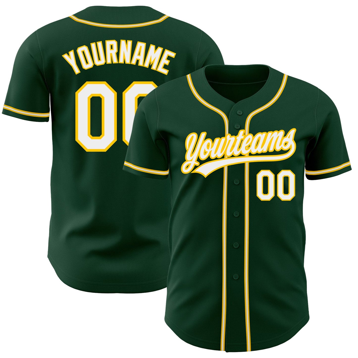 Custom Green White-Gold Authentic Baseball Jersey - Main View