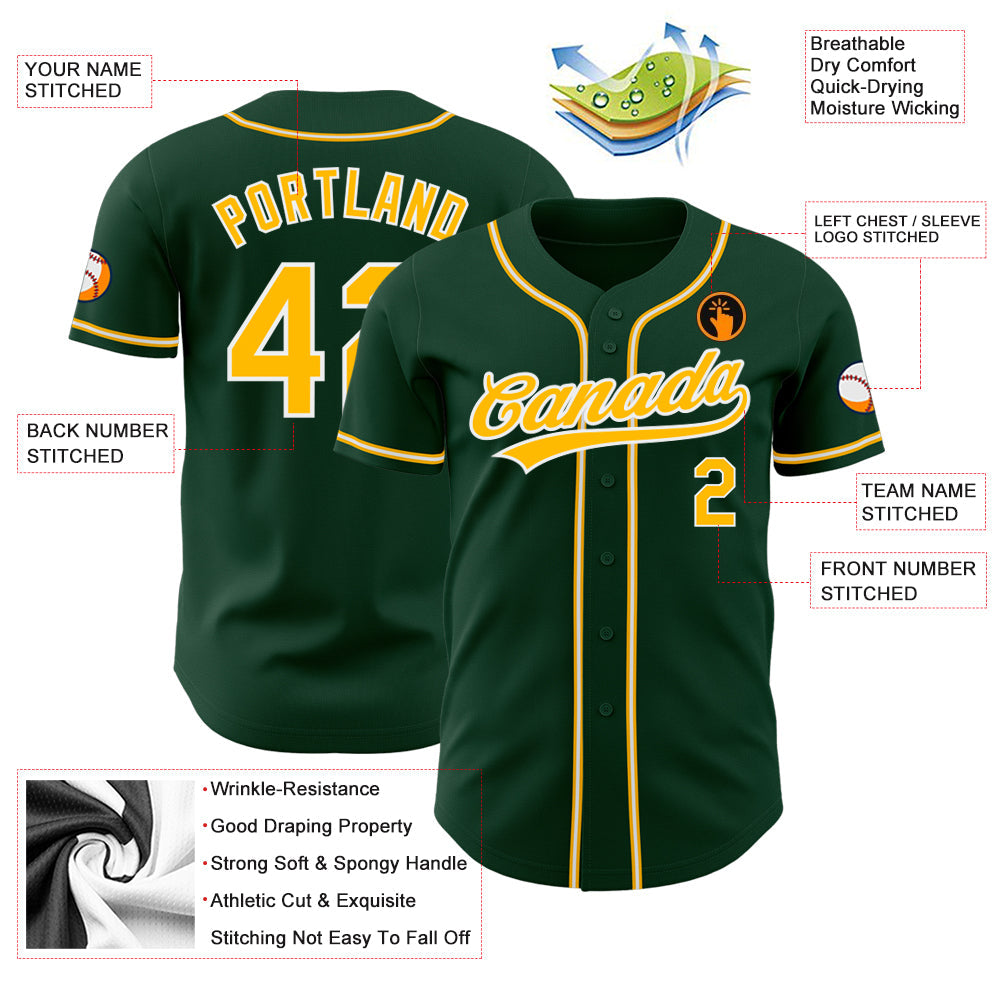 Custom Green Gold-White Authentic Baseball Jersey view 3