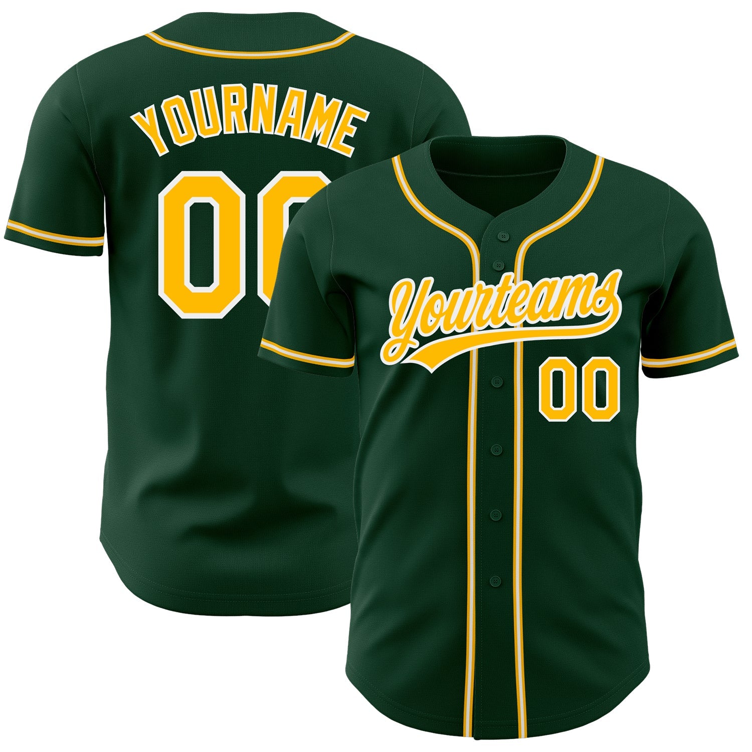 Custom Green Gold-White Authentic Baseball Jersey - Main View