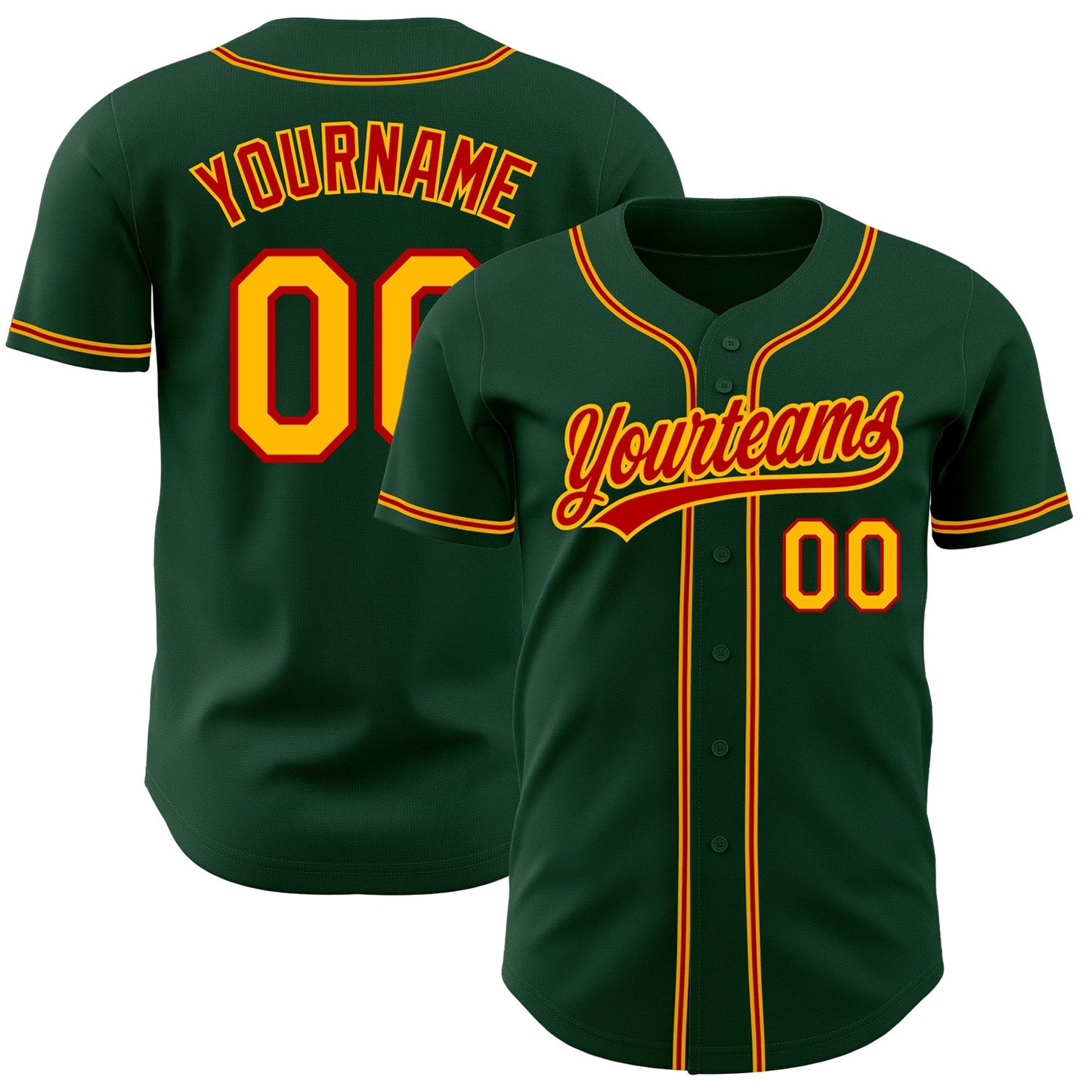 Custom Green Gold-Red Authentic Baseball Jersey - Main View