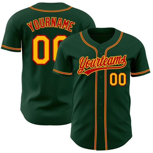 Custom Green Gold-Red Authentic Baseball Jersey - Main View