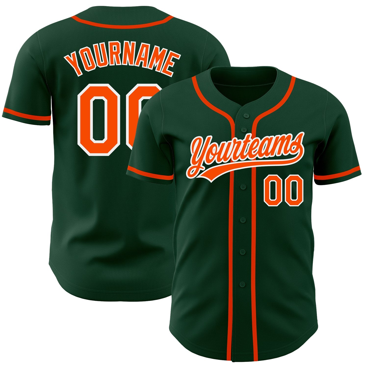 Custom Green Orange-White Authentic Baseball Jersey - Main View