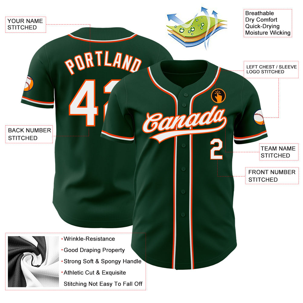 Custom Green White-Orange Authentic Baseball Jersey view 3
