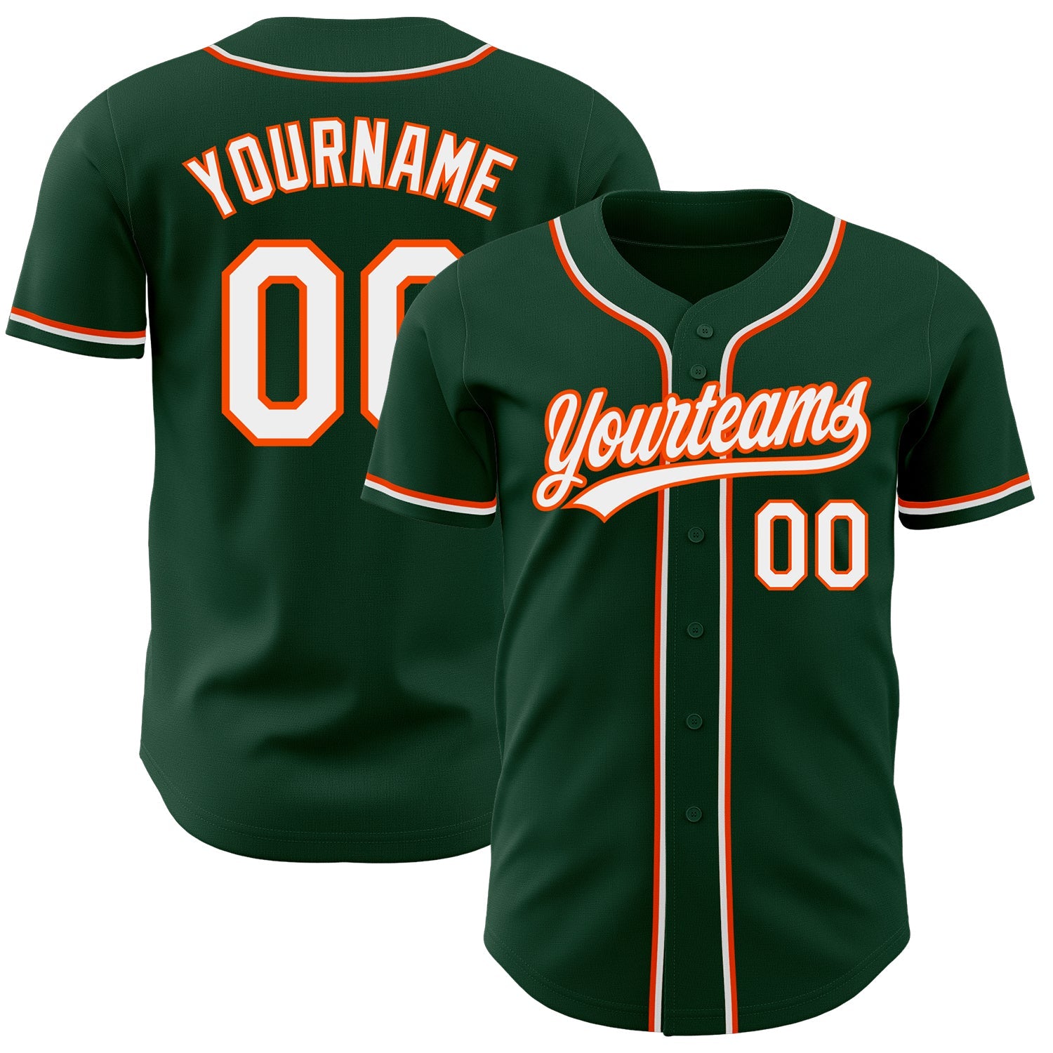 Custom Green White-Orange Authentic Baseball Jersey - Main View
