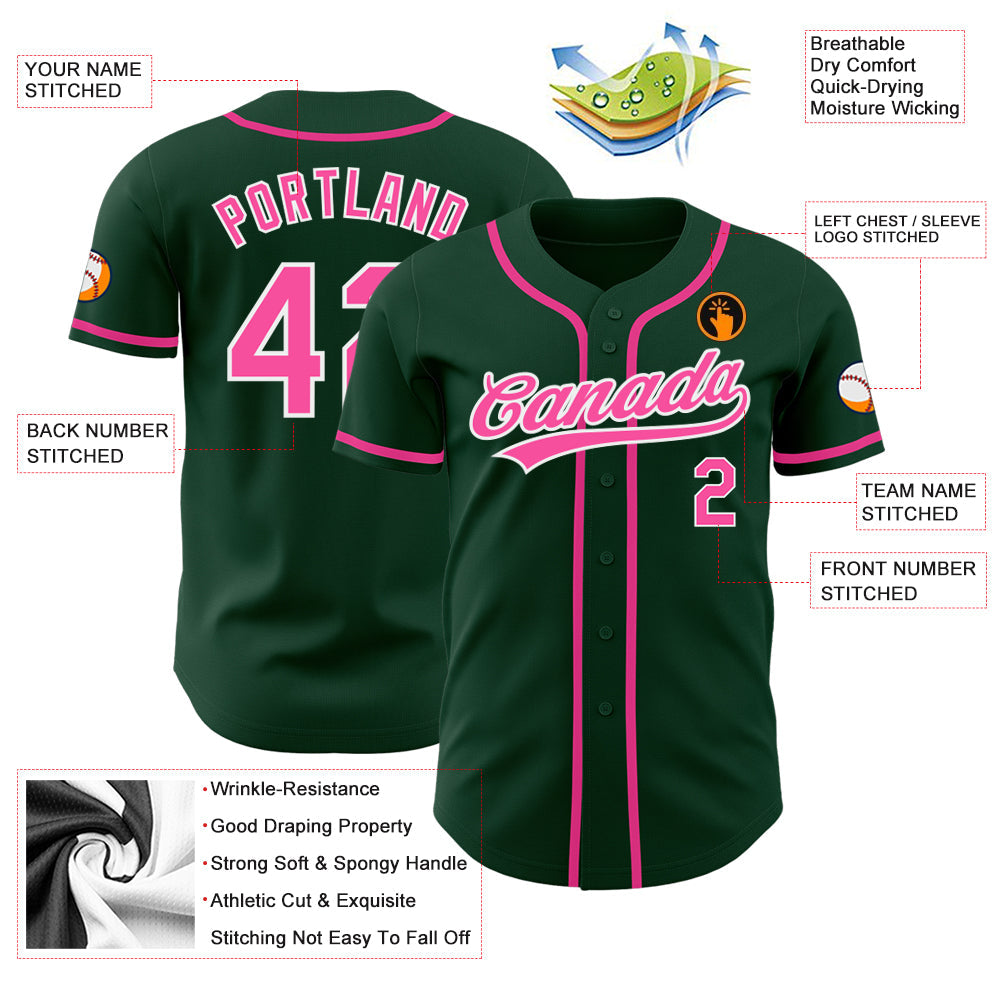 Custom Green Pink-White Authentic Baseball Jersey view 3