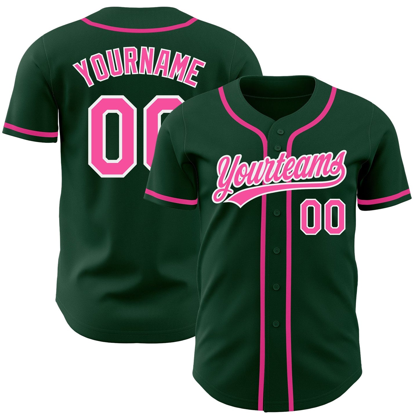 Custom Green Pink-White Authentic Baseball Jersey - Main View