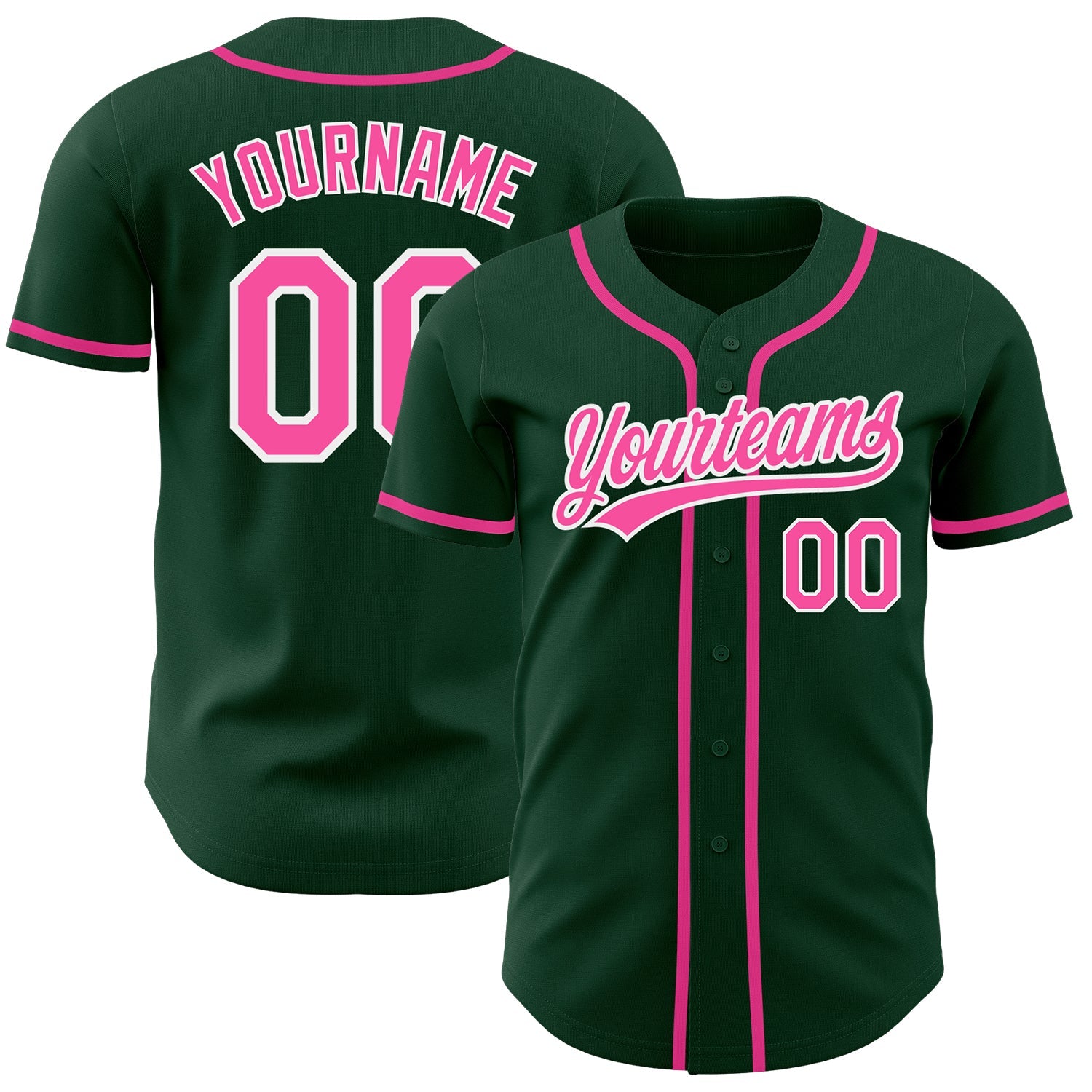 Custom Green Pink-White Authentic Baseball Jersey - Main View