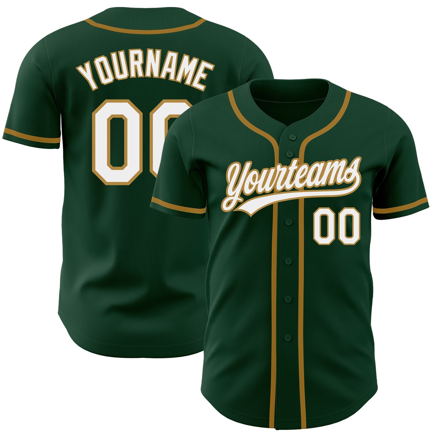Custom Green White-Old Gold Authentic Baseball Jersey - Main View