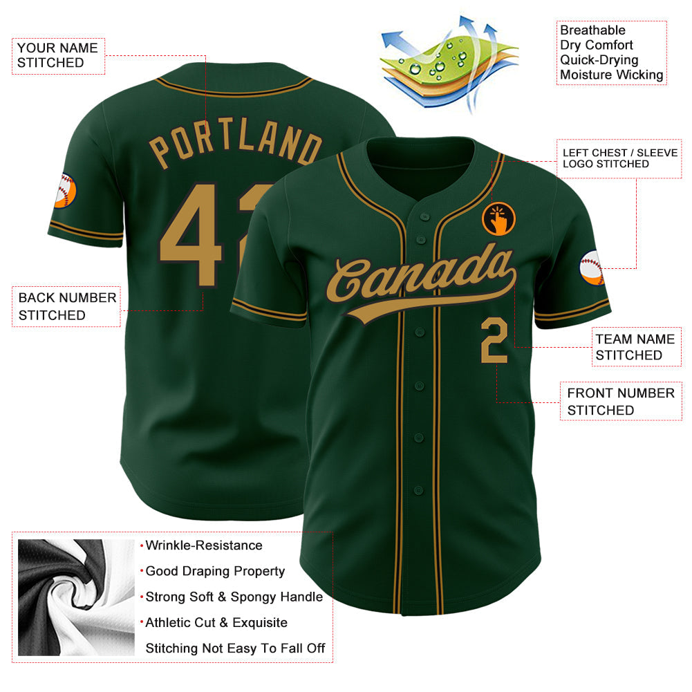 Custom Green Old Gold-Black Authentic Baseball Jersey view 3
