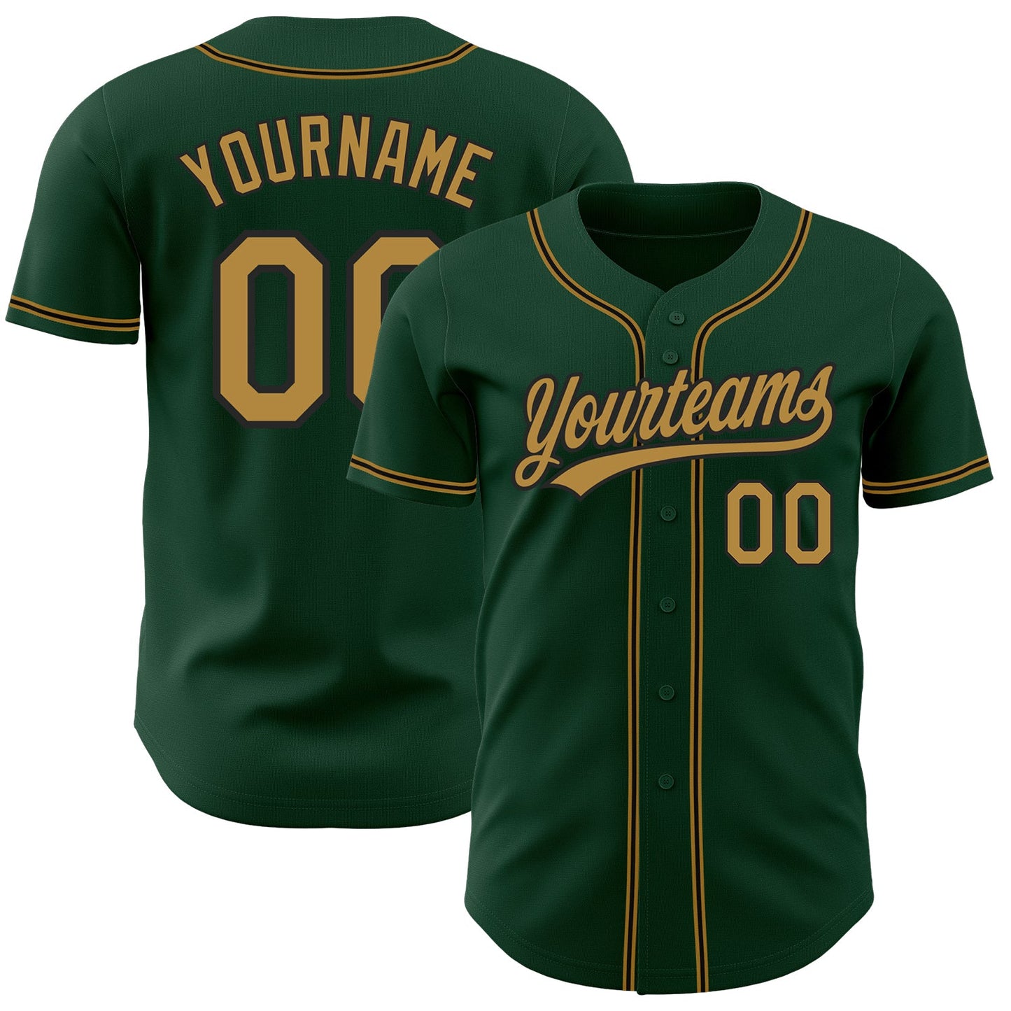 Custom Green Old Gold-Black Authentic Baseball Jersey - Main View