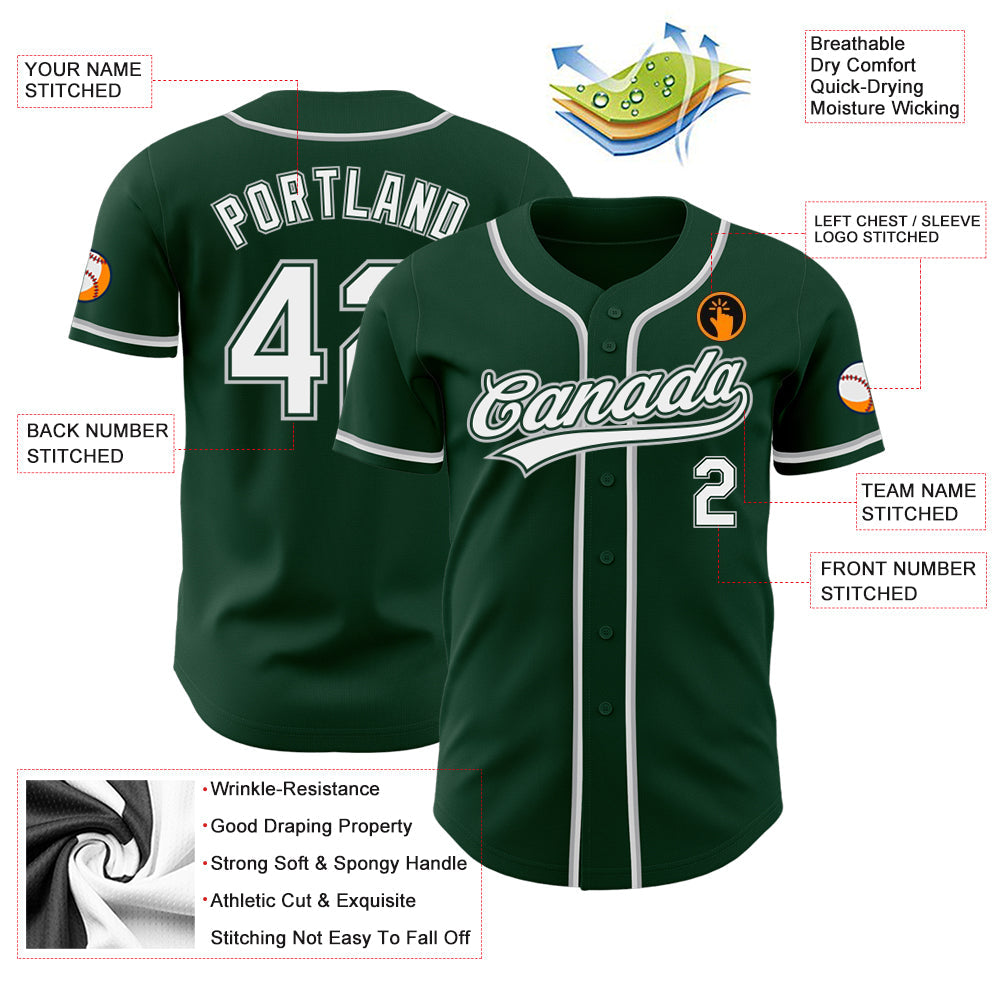 Custom Green White-Gray Authentic Baseball Jersey view 3