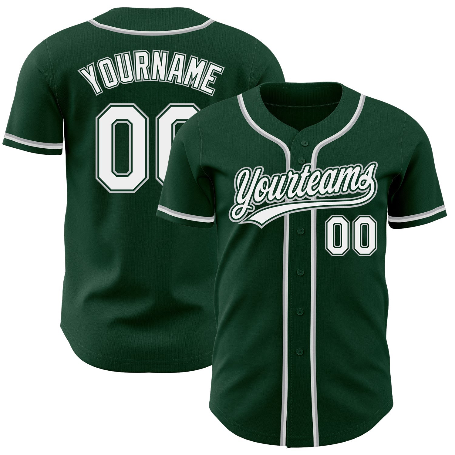 Custom Green White-Gray Authentic Baseball Jersey - Main View