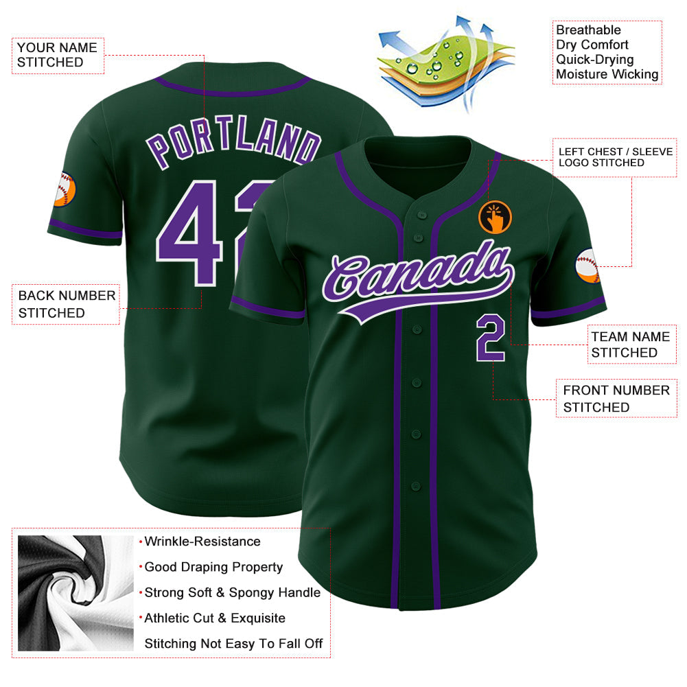 Custom Green Purple-White Authentic Baseball Jersey view 3