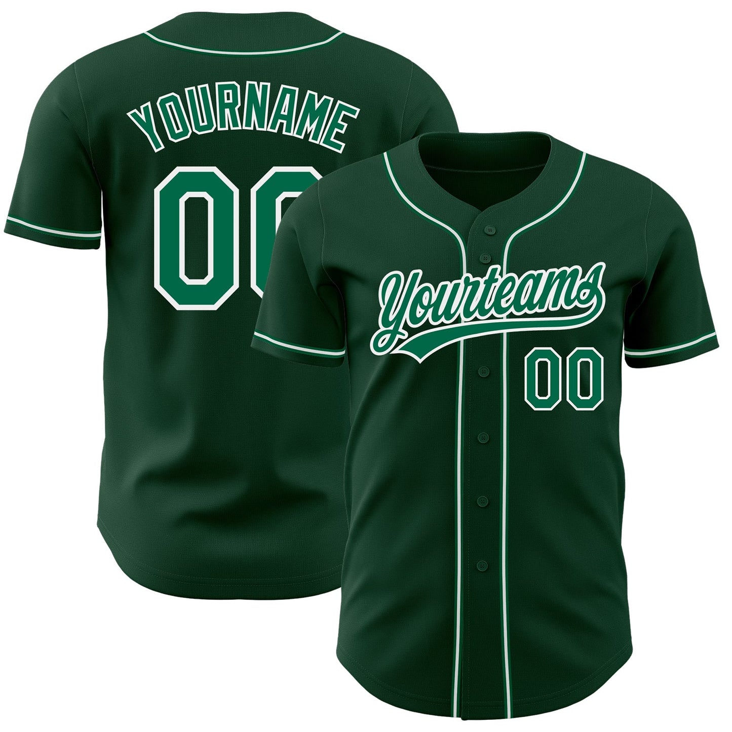 Custom Green Kelly Green-White Authentic Baseball Jersey - Main View