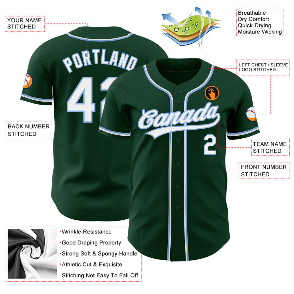 Custom Green White-Light Blue Authentic Baseball Jersey view 3