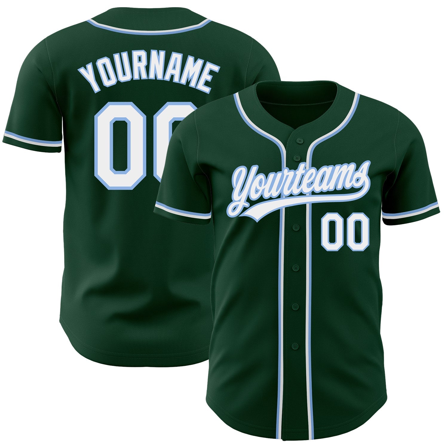 Custom Green White-Light Blue Authentic Baseball Jersey - Main View