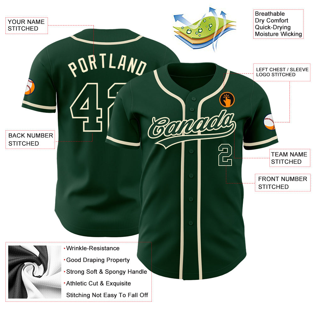 Custom Green Green-Cream Authentic Baseball Jersey view 3
