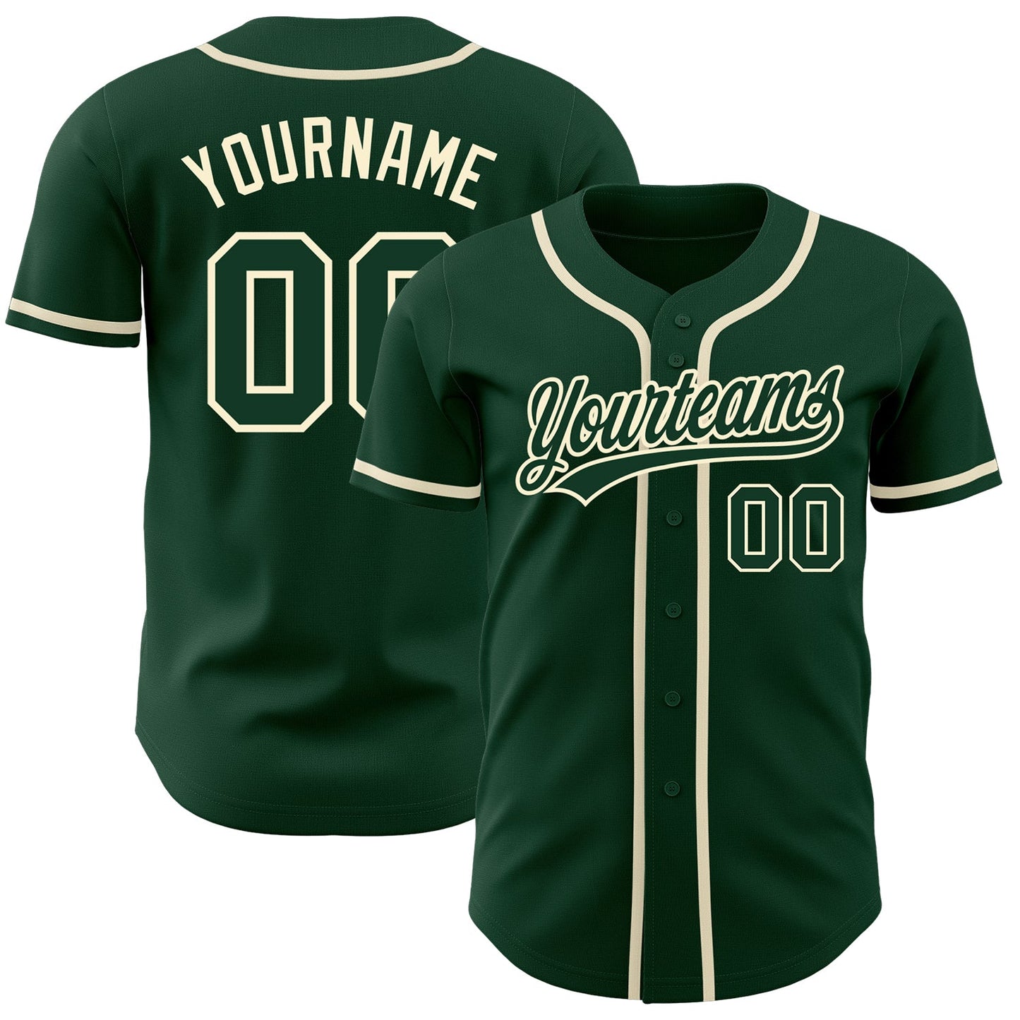 Custom Green Green-Cream Authentic Baseball Jersey - Main View
