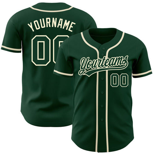 Custom Green Green-Cream Authentic Baseball Jersey - Main View