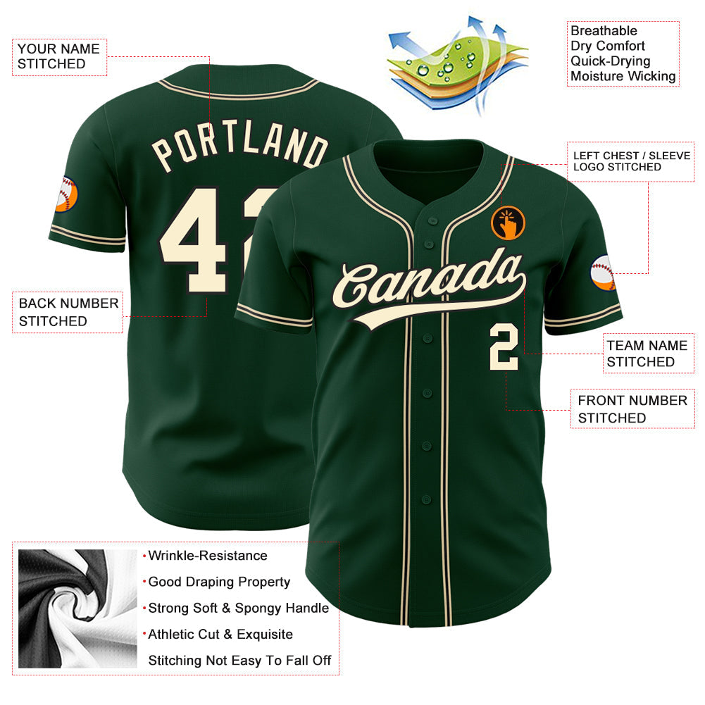 Custom Green City Cream-Black Authentic Baseball Jersey view 3