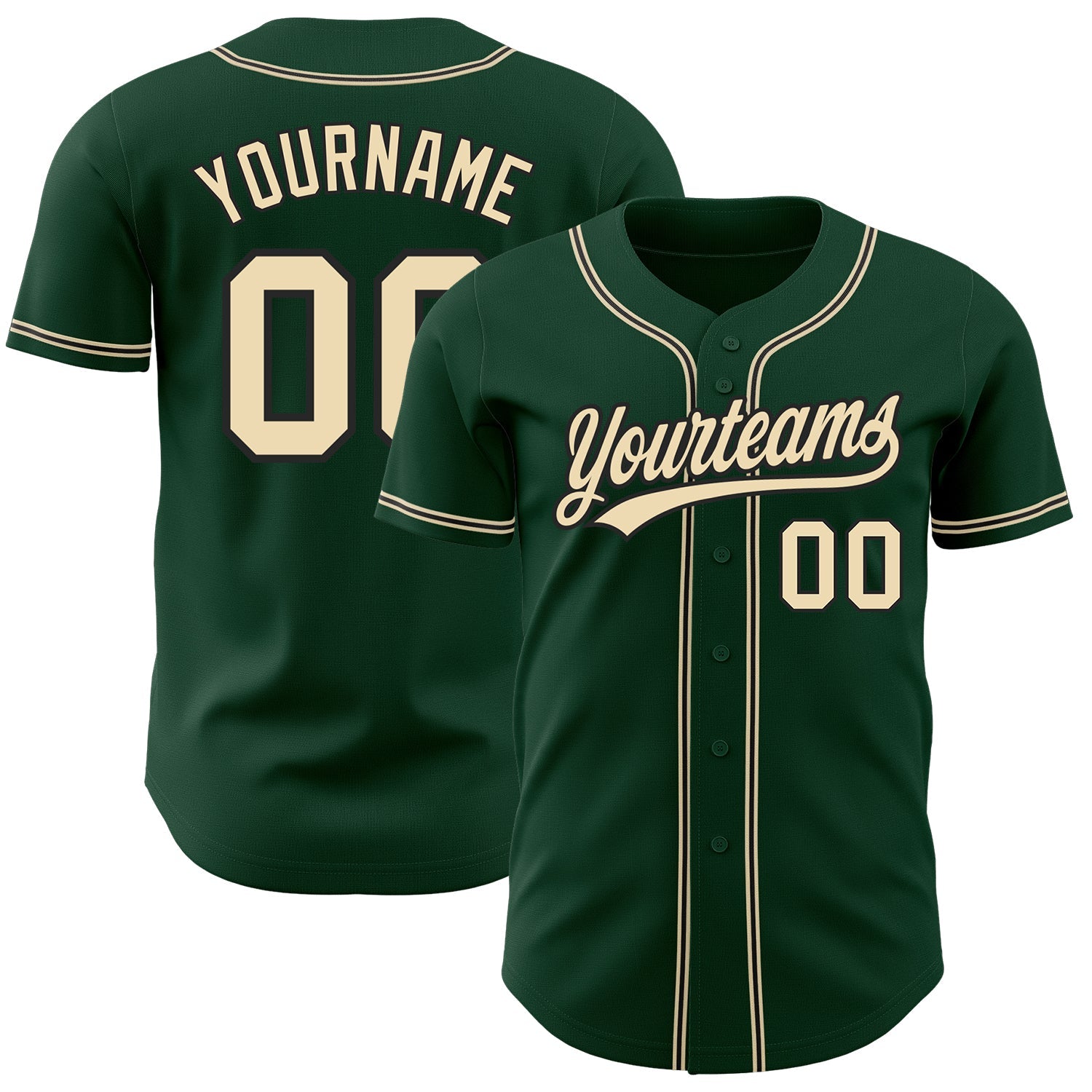 Custom Green City Cream-Black Authentic Baseball Jersey - Main View