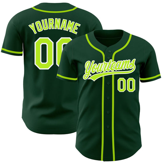 Custom Green Neon Green-White Authentic Baseball Jersey - Main View