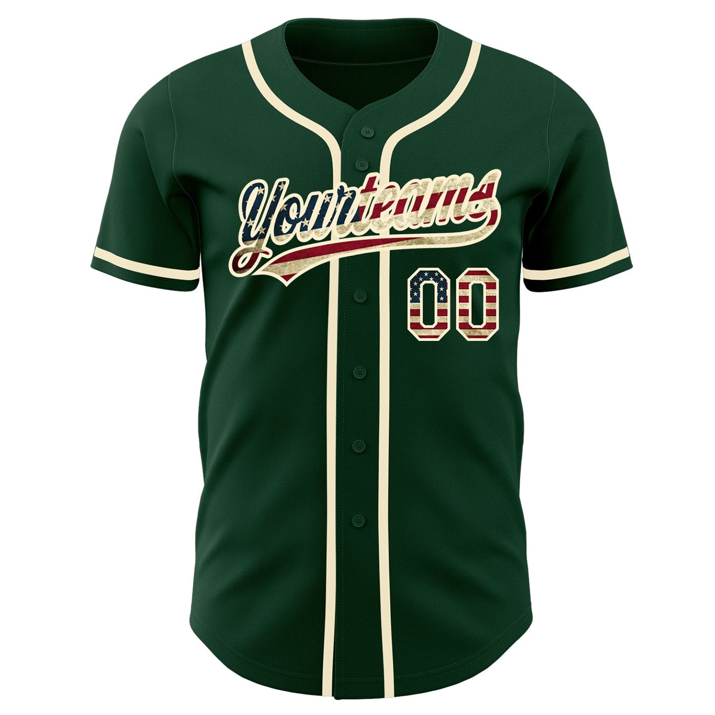 Custom Green Vintage USA Flag-Cream Authentic Baseball Jersey view 3