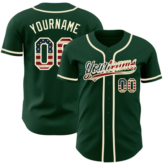 Custom Green Vintage USA Flag-Cream Authentic Baseball Jersey - Main View
