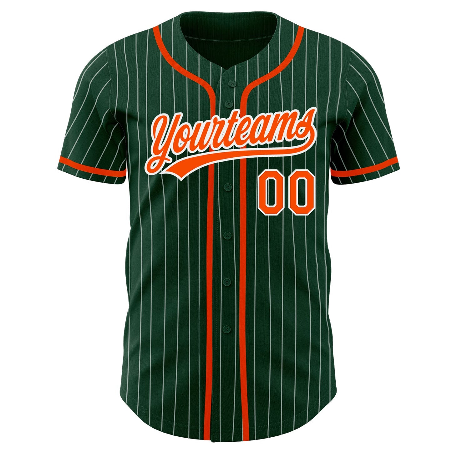 Custom Green White Pinstripe Orange Authentic Baseball Jersey view 2
