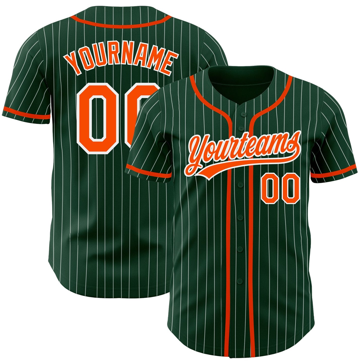 Custom Green White Pinstripe Orange Authentic Baseball Jersey - Main View