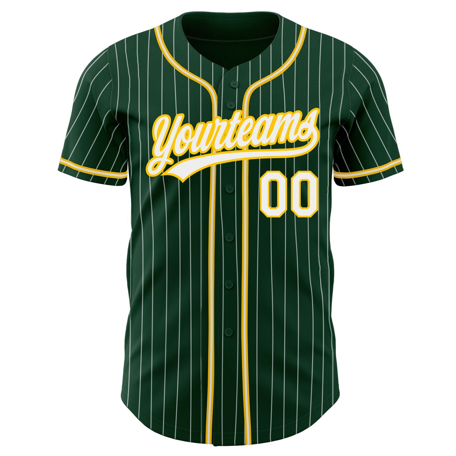 Custom Green White Pinstripe White-Gold Authentic Baseball Jersey view 2