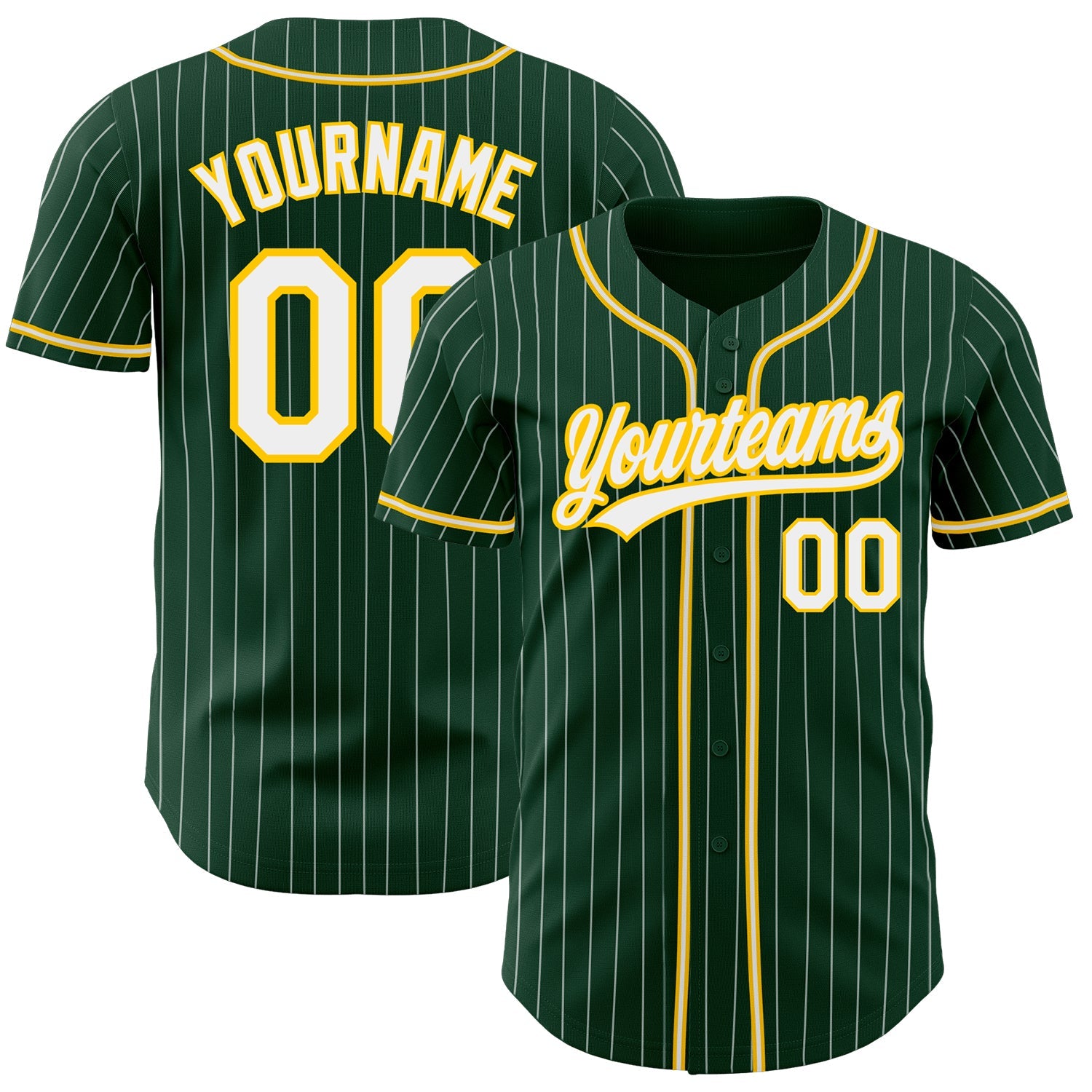Custom Green White Pinstripe White-Gold Authentic Baseball Jersey - Main View