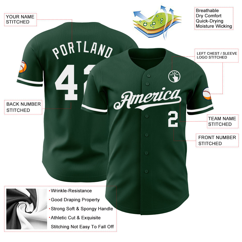 Custom Green White Authentic Baseball Jersey view 3