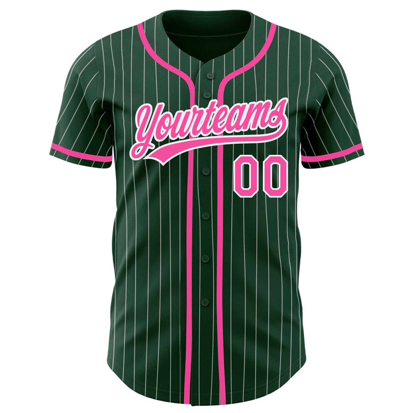 Custom Green White Pinstripe Pink Authentic Baseball Jersey view 2