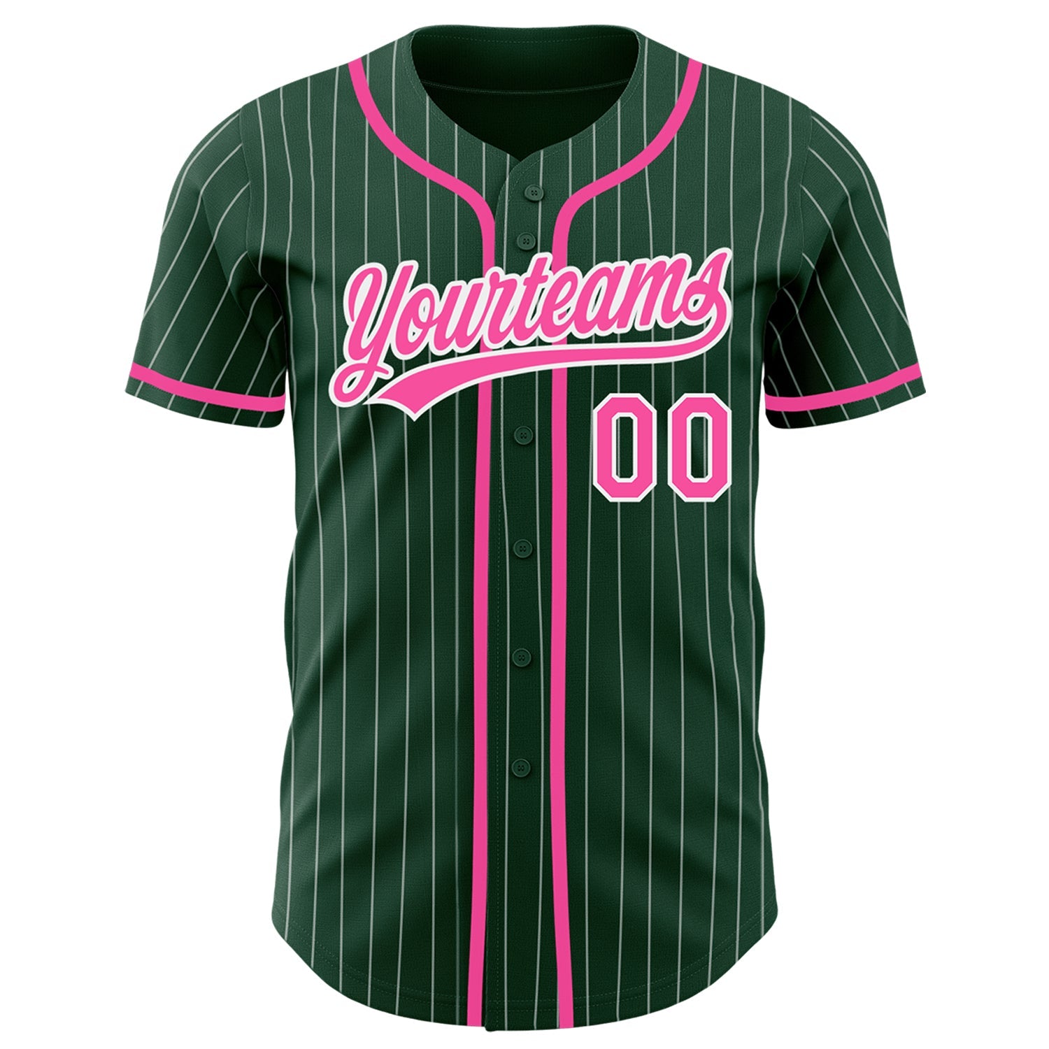Custom Green White Pinstripe Pink Authentic Baseball Jersey view 2