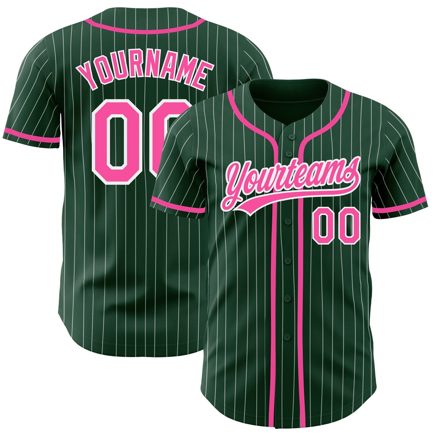 Custom Green White Pinstripe Pink Authentic Baseball Jersey - Main View