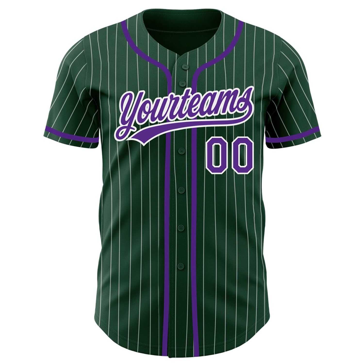 Custom Green White Pinstripe Purple Authentic Baseball Jersey view 2