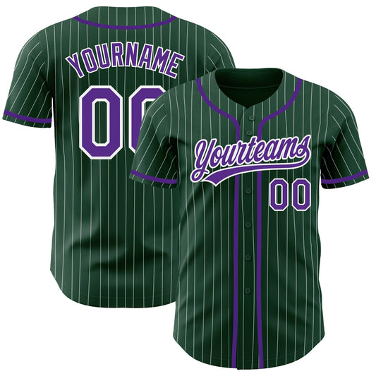 Custom Green White Pinstripe Purple Authentic Baseball Jersey - Main View