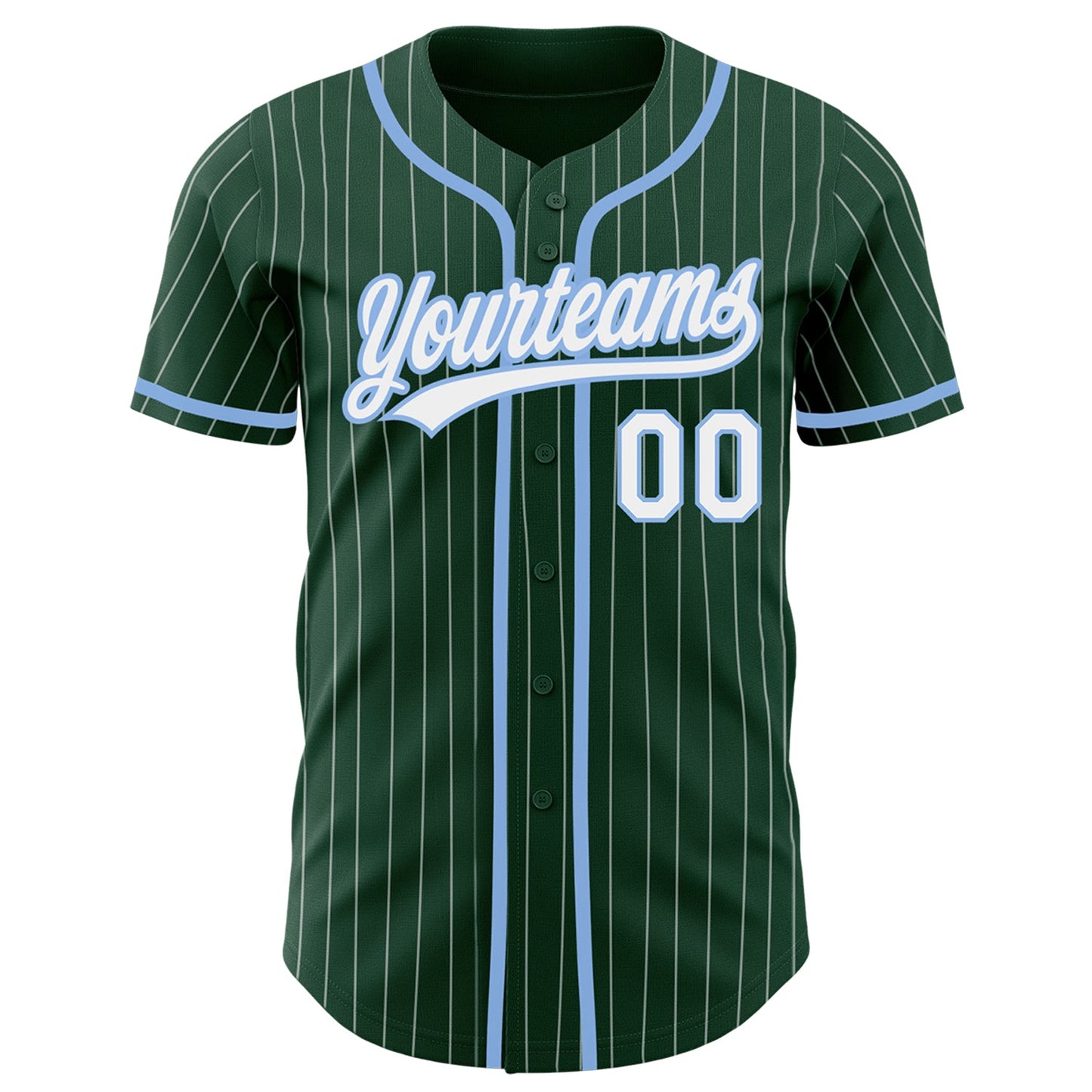 Custom Green White Pinstripe Light Blue Authentic Baseball Jersey view 2