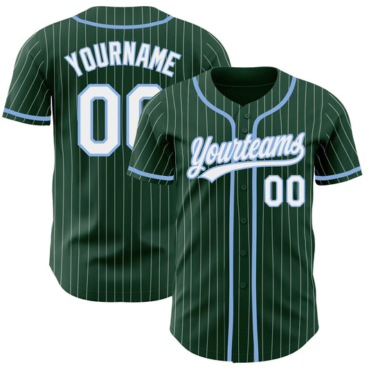 Custom Green White Pinstripe Light Blue Authentic Baseball Jersey - Main View