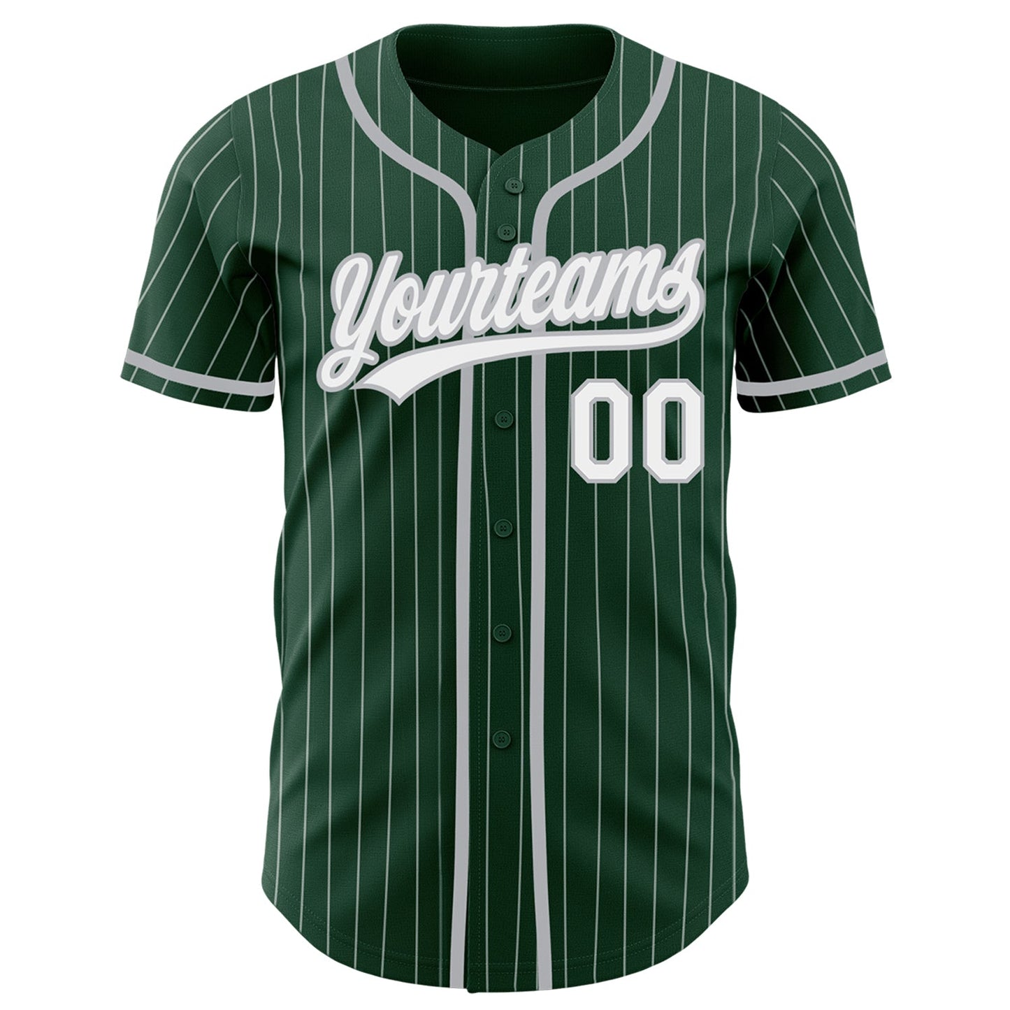 Custom Green White Pinstripe Gray Authentic Baseball Jersey view 2
