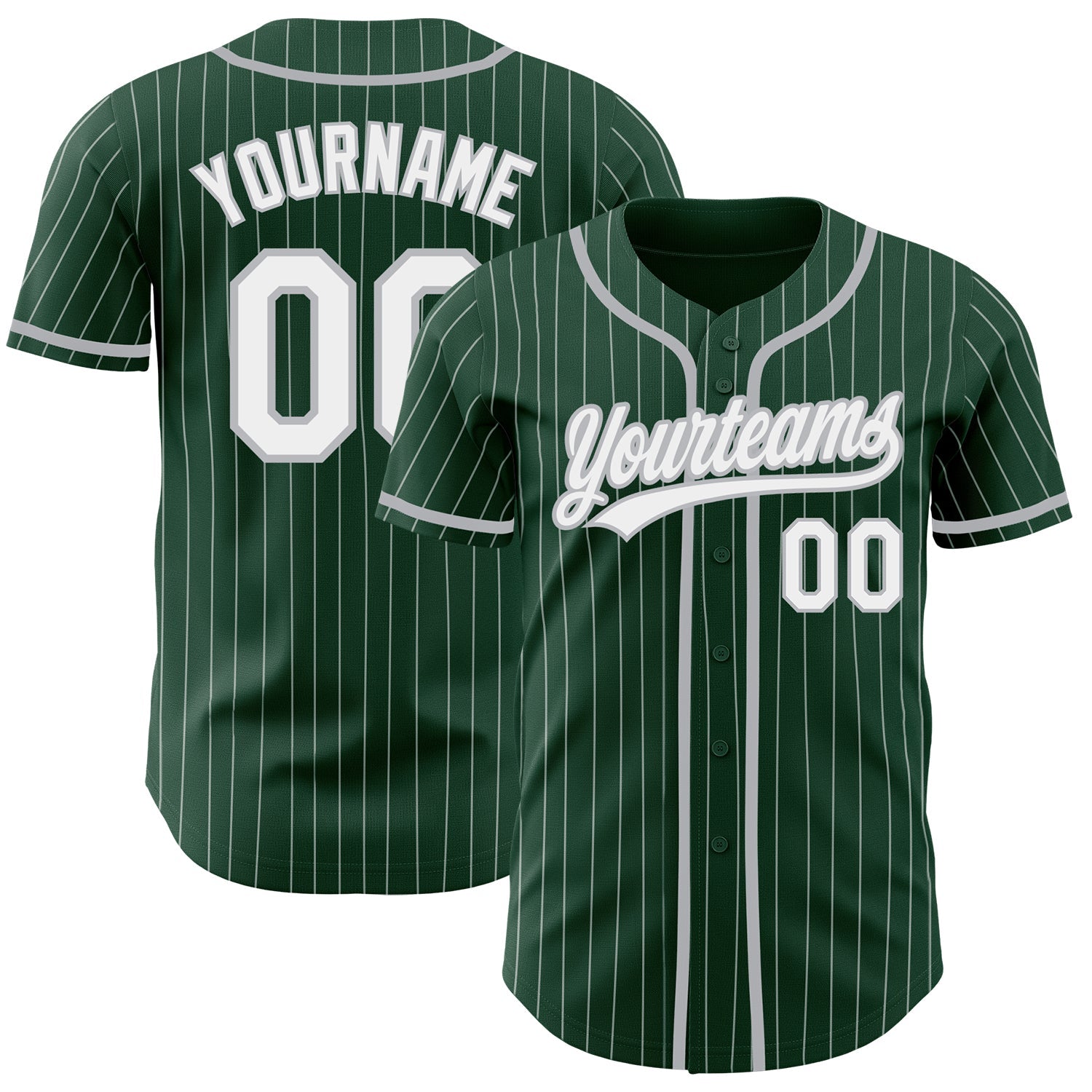 Custom Green White Pinstripe Gray Authentic Baseball Jersey - Main View