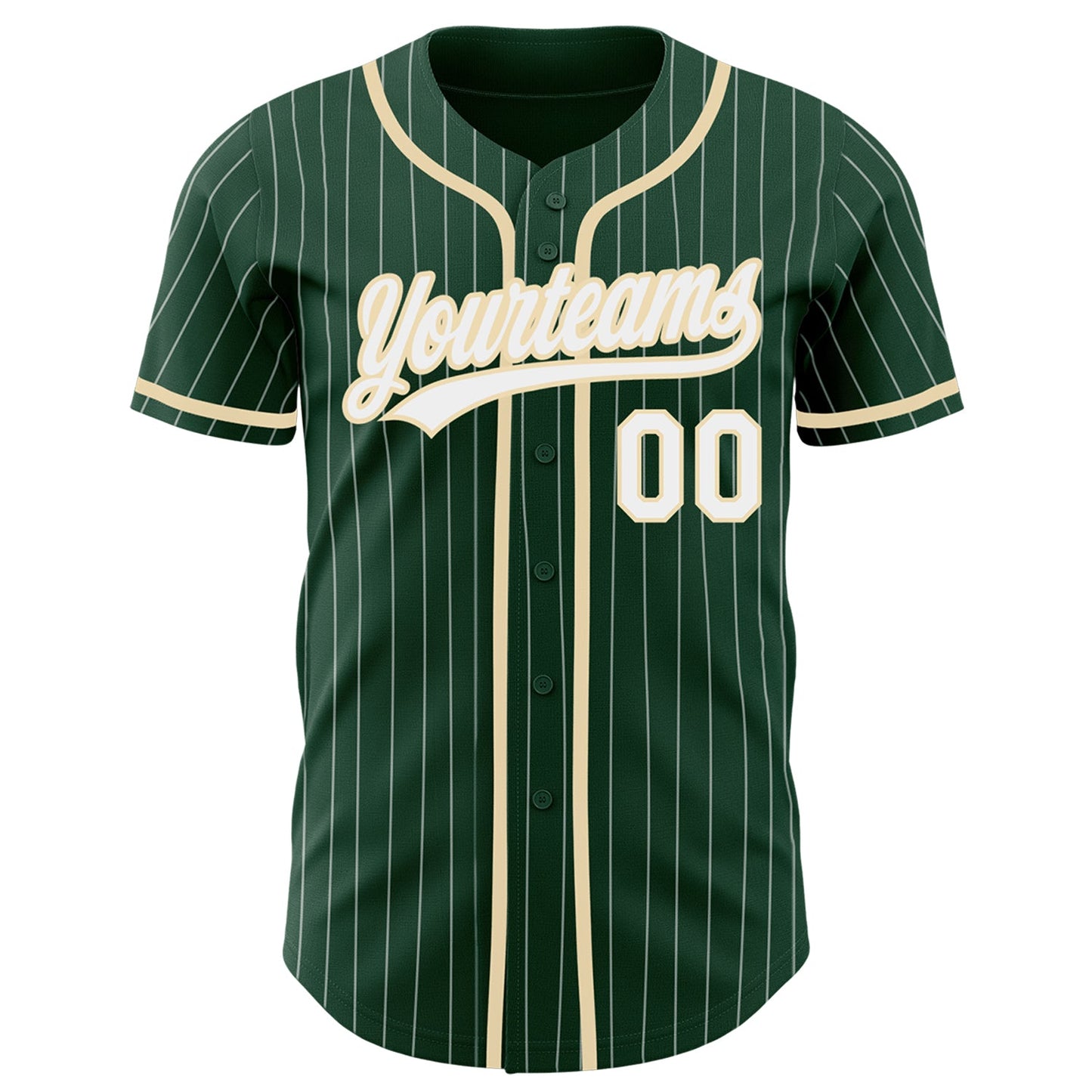Custom Green White Pinstripe City Cream Authentic Baseball Jersey view 2