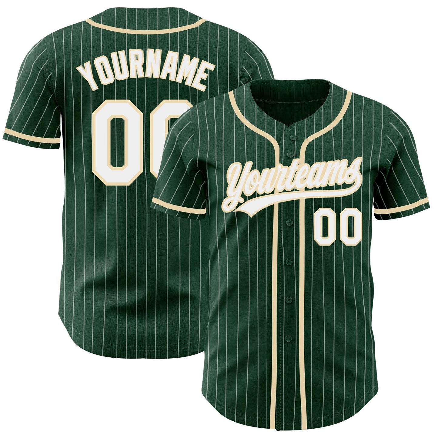 Custom Green White Pinstripe City Cream Authentic Baseball Jersey - Main View