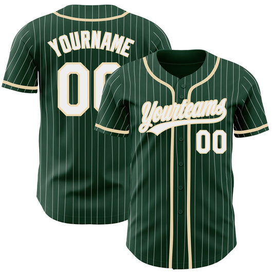 Custom Green White Pinstripe City Cream Authentic Baseball Jersey - Main View